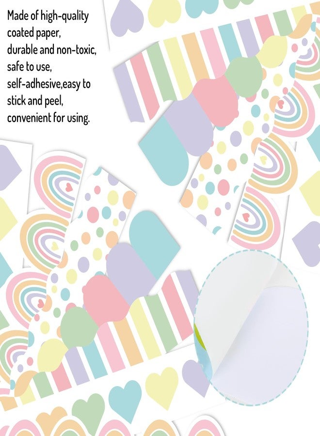 Whaline 60Pcs Pastel Bulletin Board Border Colorful Rainbow Heart Dot Stripe Decorative Adhesive Scalloped Borders for Back to Shool Home Classroom Party Decor, 70Ft - Image 3