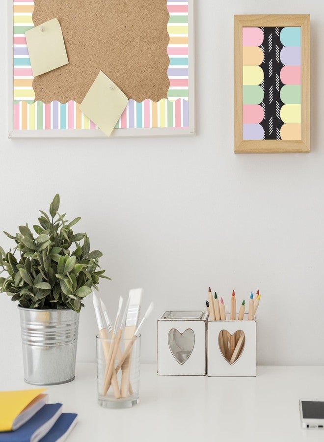 Whaline 60Pcs Pastel Bulletin Board Border Colorful Rainbow Heart Dot Stripe Decorative Adhesive Scalloped Borders for Back to Shool Home Classroom Party Decor, 70Ft - Image 5