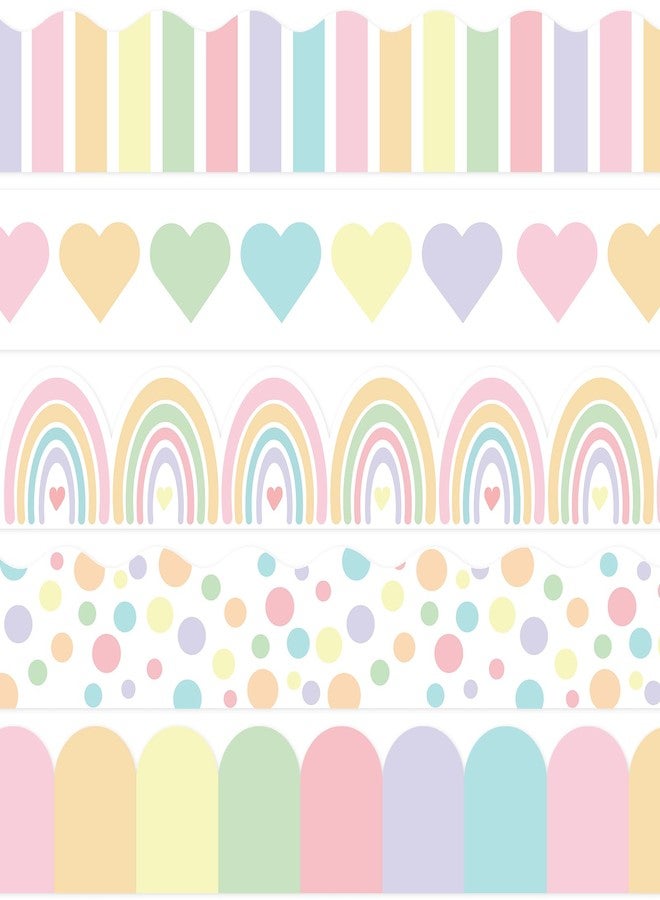 Whaline 60Pcs Pastel Bulletin Board Border Colorful Rainbow Heart Dot Stripe Decorative Adhesive Scalloped Borders for Back to Shool Home Classroom Party Decor, 70Ft - Image 1