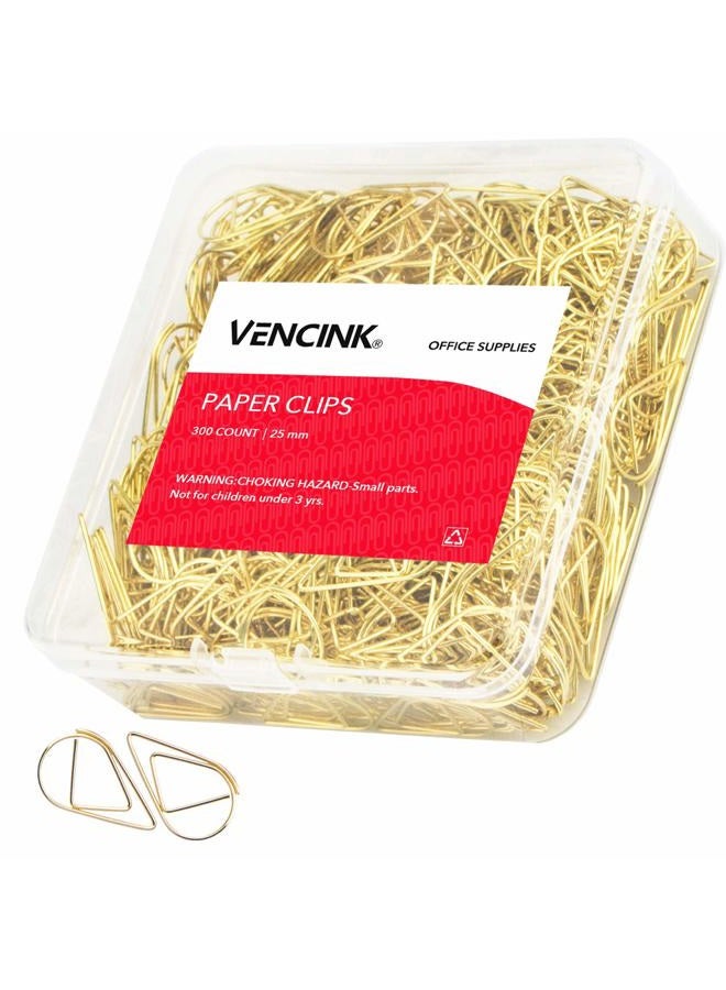 VENCINK 300 Pieces Gold Cute Paper Clips Smooth Stainless Steel Drop-Shaped Wire Small Paperclips for Office Supplies Girls Kids School Students Paper Document Organizing by - Image 1