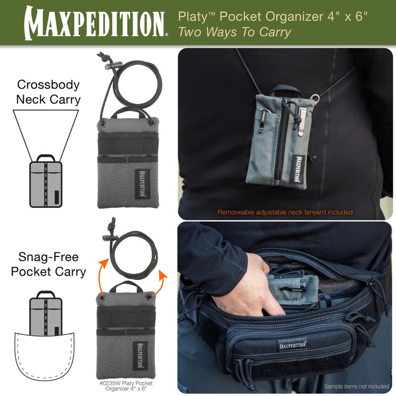MAXPEDITION Platy Pocket Organizer, Durable EDC Tool Pouch for Men, Neck Wallet with Paracord Lanyard, Holds Flashlight, Multitool, Pen, Notebook (Wolf Gray, 4" x 6") - Image 5