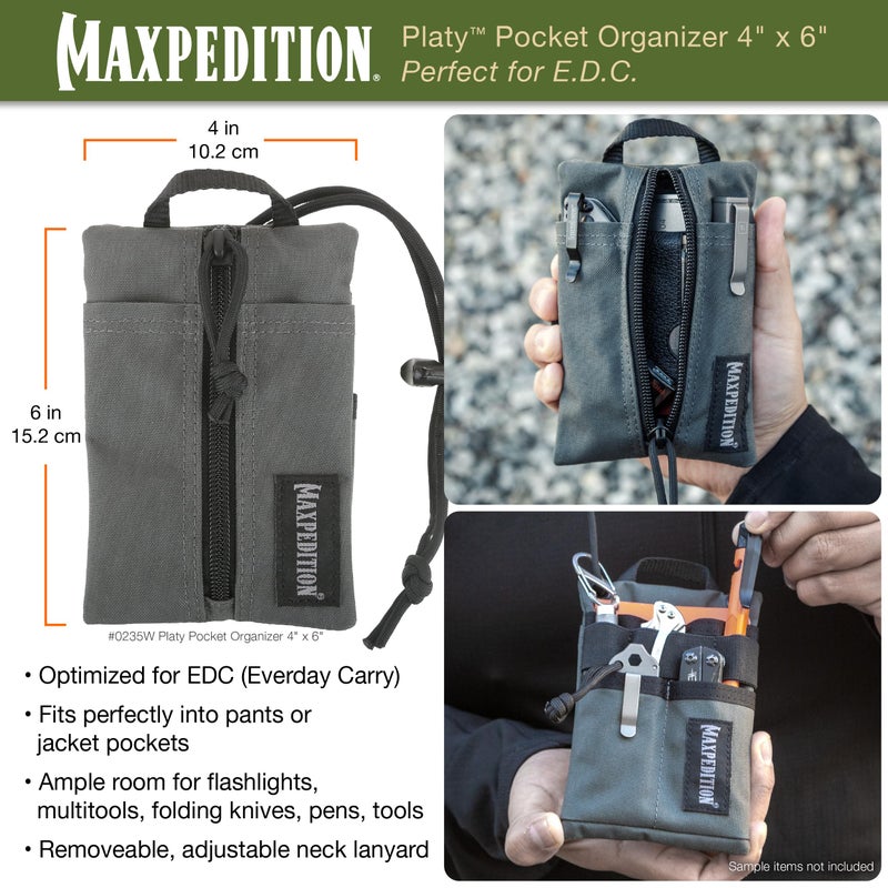 MAXPEDITION Platy Pocket Organizer, Durable EDC Tool Pouch for Men, Neck Wallet with Paracord Lanyard, Holds Flashlight, Multitool, Pen, Notebook (Wolf Gray, 4" x 6") - Image 2
