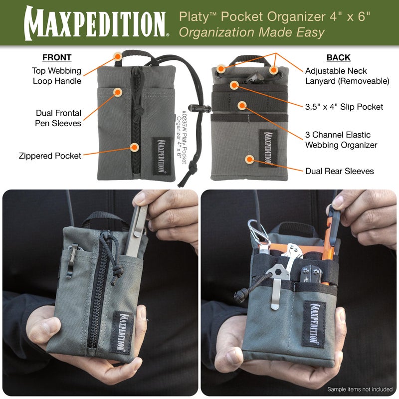MAXPEDITION Platy Pocket Organizer, Durable EDC Tool Pouch for Men, Neck Wallet with Paracord Lanyard, Holds Flashlight, Multitool, Pen, Notebook (Wolf Gray, 4" x 6") - Image 4