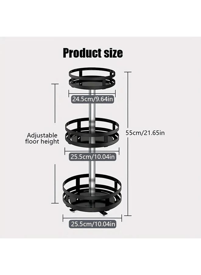 Black 3 Tier Rotating Spice Rack Organizer Adjustable Height Detachable Containers - Image 3