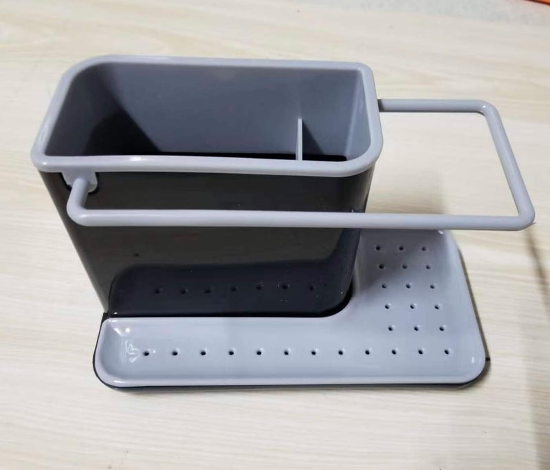 SNBBGT Kitchen Sink Organizer, Sink Cleaning Non-Slip Organizer with Countertop Sponge Holder and Rag Holder, Kitchen Organizer with Removable Drip Tray. (Black & Gray) - Image 5
