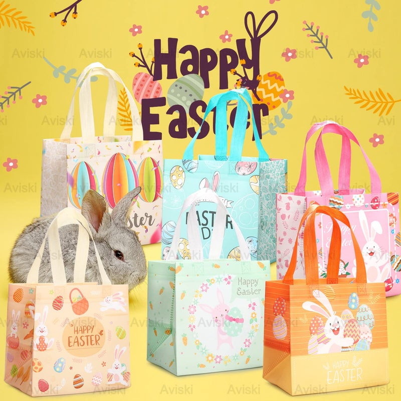 Aviski 6PCS Happy Easter Egg Hunt Bags Easter Bunny Carrot Chick Egg Gift Bags with Handles, Easter Treat Bags, Multifunctional Non-Woven Bags for Gifts Wrapping, Egg Hunt Game, Easter Party Supplies, - Image 3