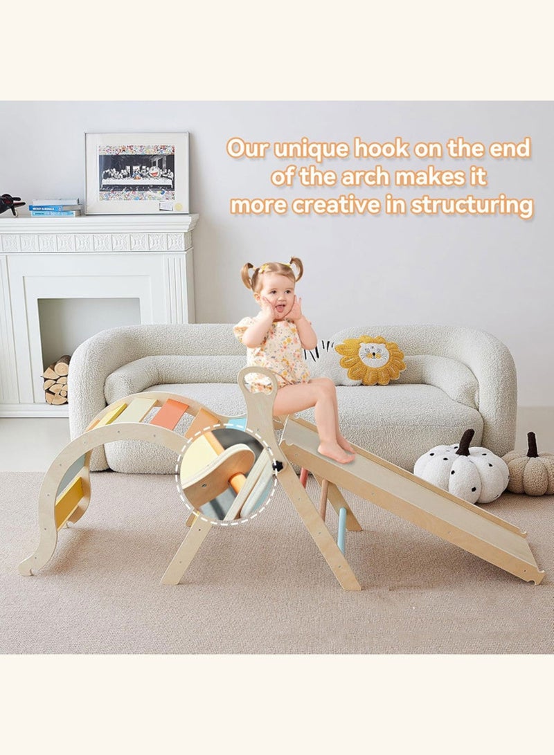 ما بيبي مجموعة مثلثات الباستيل بيكلر ٥ في ١ - صالة ألعاب رياضية خشبية قابلة للطي للتسلق للأطفال الصغار مع منحدر وقوس وكرسي هزاز ومكعبات تسلق | مركز أنشطة داخلي للأطفال لتنمية المهارات الحركية (من سنة إلى أربع سنوات) - Image 5
