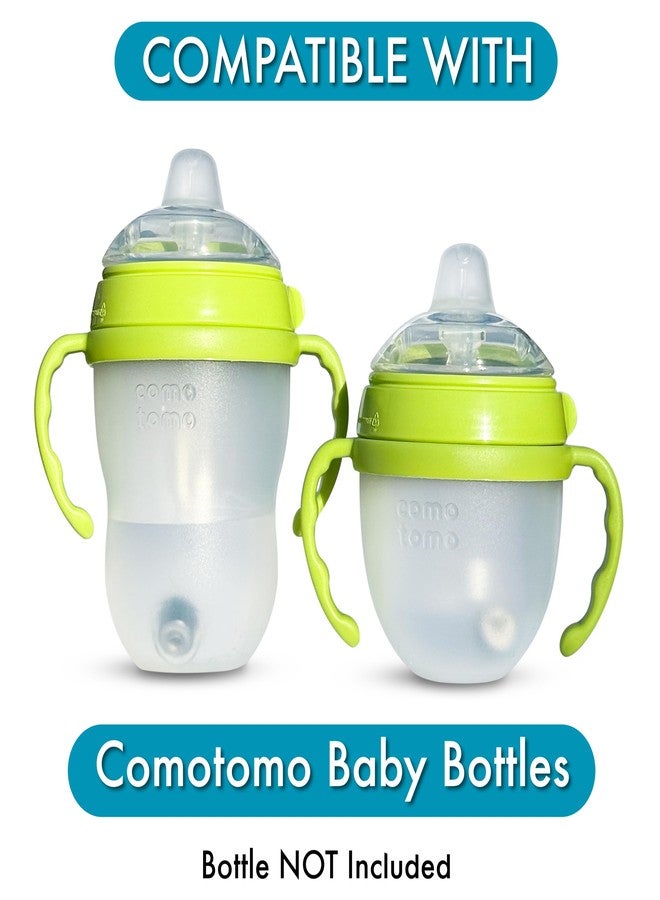 BelBeyo Sippy Cup Conversion Kit for Comotomo Baby Bottles 2-Count, Food Grade Silicone Spout Nipples, All Silicone Weighted Straw, Bottle Handles, Cleaning Brush, BPA-Free, 4+ Months (Sippy Spout, Green) - Image 4