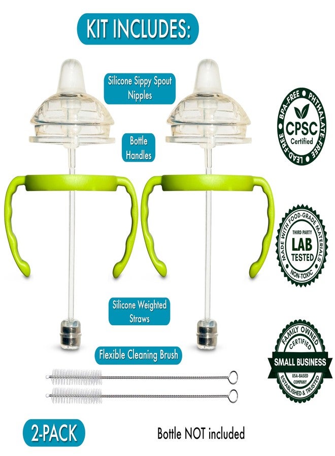 BelBeyo Sippy Cup Conversion Kit for Comotomo Baby Bottles 2-Count, Food Grade Silicone Spout Nipples, All Silicone Weighted Straw, Bottle Handles, Cleaning Brush, BPA-Free, 4+ Months (Sippy Spout, Green) - Image 2