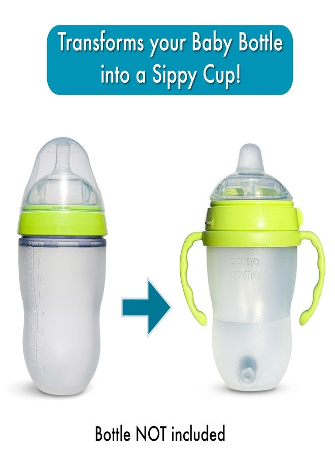 BelBeyo Sippy Cup Conversion Kit for Comotomo Baby Bottles 2-Count, Food Grade Silicone Spout Nipples, All Silicone Weighted Straw, Bottle Handles, Cleaning Brush, BPA-Free, 4+ Months (Sippy Spout, Green) - Image 3