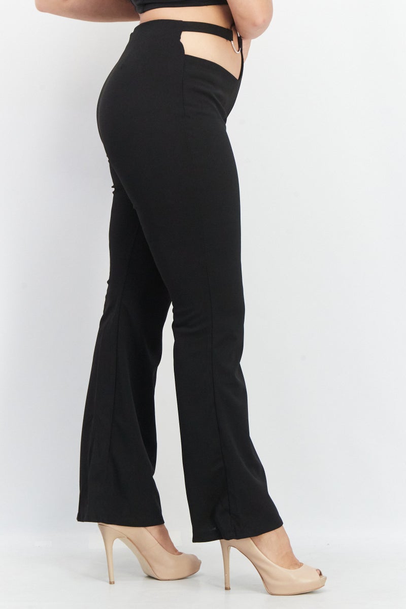 MISSY EMPIRE Women Regular Fit Plain Cut Out Wide Leg Pants, Black  - Image 3
