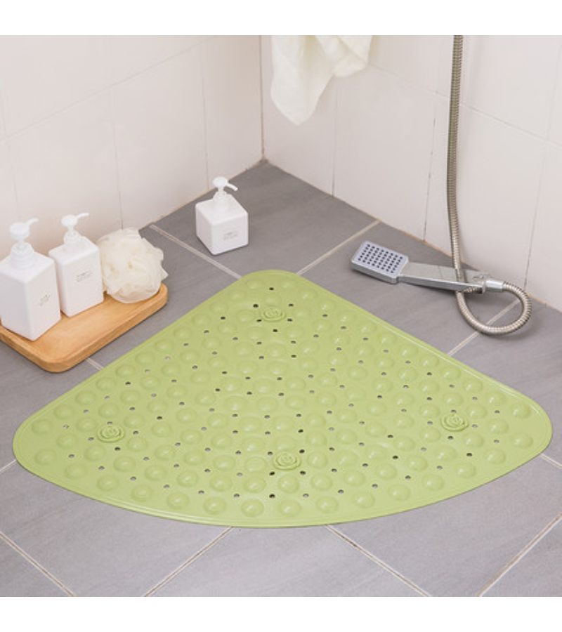 White 21.65x21.65inch Non Slip Fan Shaped Bathroom Mat for Shower Hotel Restroom - Image 1