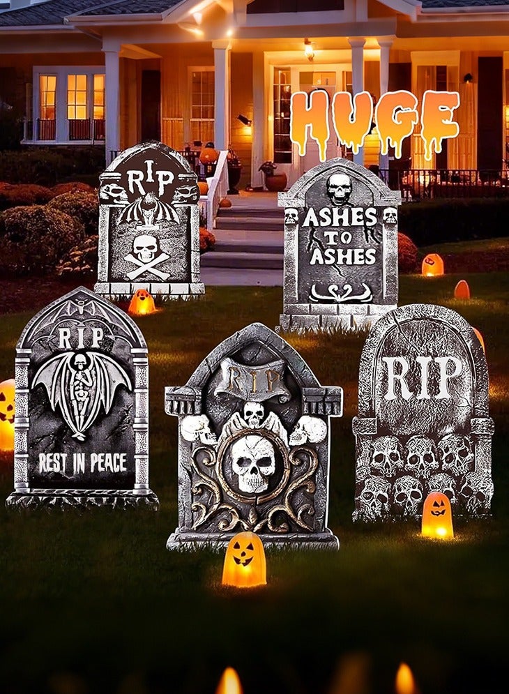 جيجيرو زينة شواهد القبور في الهالوين مقاس 35 سم، 5 قطع، ديكورات مقابر الهالوين الخارجية، شواهد قبور بلاستيكية للهالوين، لافتات ساحة شواهد القبور - Image 1