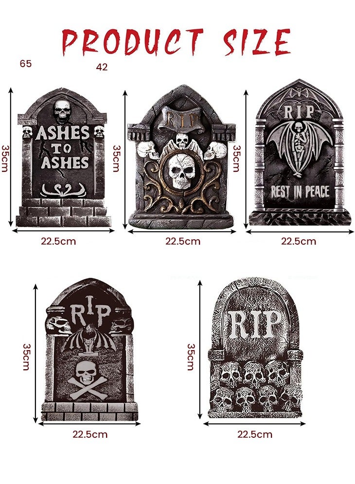 جيجيرو زينة شواهد القبور في الهالوين مقاس 35 سم، 5 قطع، ديكورات مقابر الهالوين الخارجية، شواهد قبور بلاستيكية للهالوين، لافتات ساحة شواهد القبور - Image 3