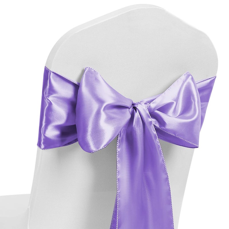 MAGTOWNE Satin Lavender Chair Sashes Ties 50 Pack Universal Lavender Sashes for Chair Covers Chair Bows for Party Wedding Reception Banquet Decor