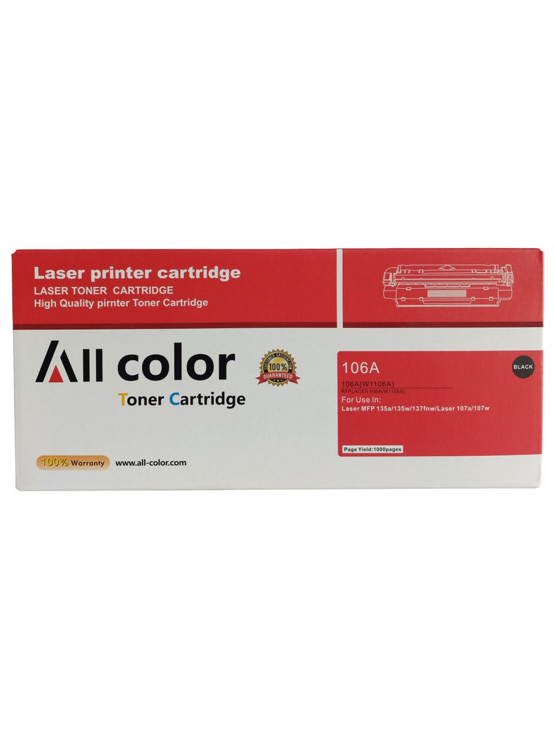 اول كلور خراطيش حبر أسود متوافقة 106A W1106A لطابعات HP Laser MFP 135a 135fnw 35w 135ag 135r 135wg 137fnw 137fwg. خرطوشة حبر 106A لليزر 107 MFP135 MFP137 أسود - Image 1