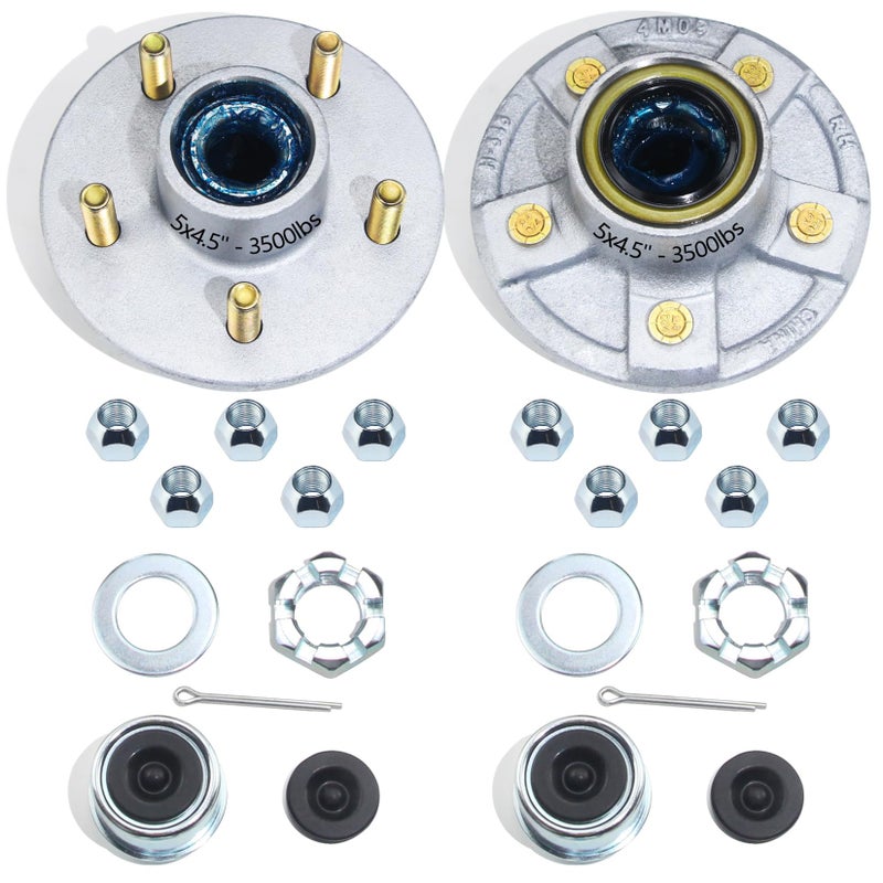 GREPSPUD 2 Sets Galvanized Trailer Hub Kits 5 on 45 for 3500 lbs 1116 to 138 84 Tapered Axle Prelubricated L44649 L68149 Bearings 5x45 Trailer Idler Hub 5 Lug Bolt Trailer Wheel Hub Kit - Image 3