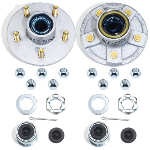GREPSPUD 2 Sets Galvanized Trailer Hub Kits 5 on 45 for 3500 lbs 1116 to 138 84 Tapered Axle Prelubricated L44649 L68149 Bearings 5x45 Trailer Idler Hub 5 Lug Bolt Trailer Wheel Hub Kit - Image 1