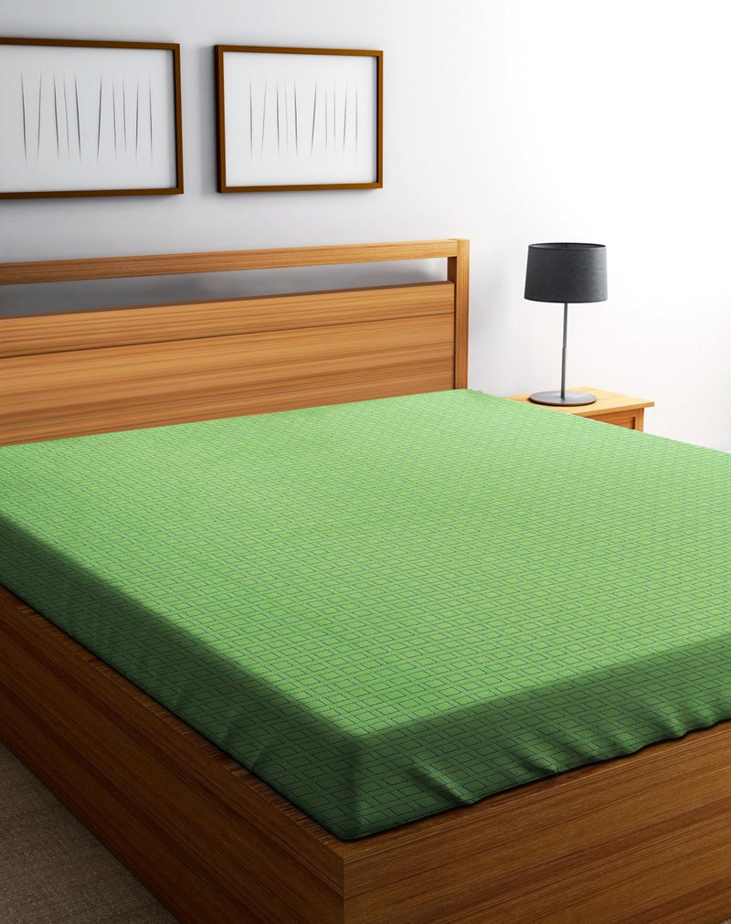 RANGBHAR Handloom Cotton 210 TC Double Bedsheet Without Pillow Covers, Woven Checkered Bedcover, 90 X 100 Inch, Green Box - Image 1