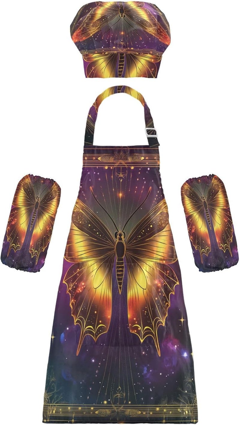 Kids Chef Set Multi-use Butterfly Tarot Kids Apron Chef Hat Set for Children 3-12 Years Old - Image 1