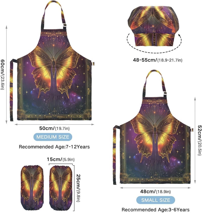 Kids Chef Set Multi-use Butterfly Tarot Kids Apron Chef Hat Set for Children 3-12 Years Old - Image 3