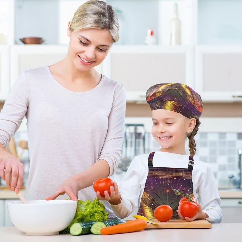 Kids Chef Set Multi-use Butterfly Tarot Kids Apron Chef Hat Set for Children 3-12 Years Old - Image 5