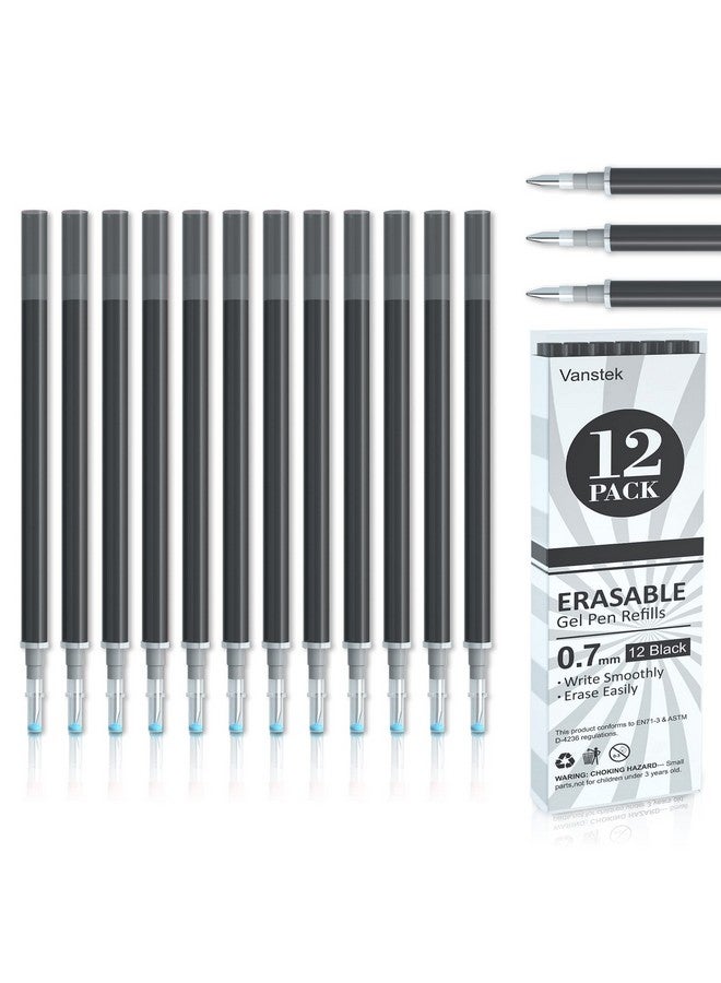 Vanstek 12 Black Erasable Gel Pen Refills, Gel Ink Refills Compatible With Frixion & Friction Erasable Pens, Fine Point 0.7 Mm, Perfect For Writing Planner & Crossword Puzzles - Image 1
