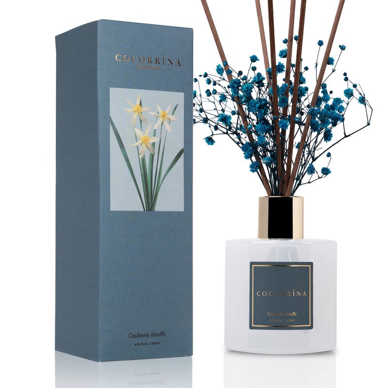 COCORRÃNA Cocorrna Premium Reed Diffuser Set with Preserved Babys Breath  Cotton Stick Cashmere Vanilla  67oz Scent Fragrance Oil Diffuser for Bedroom Bathroom Home Dcor - Image 1