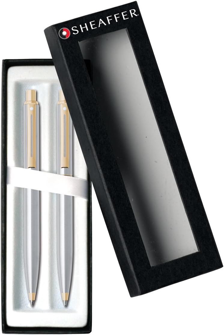 Sheaffer Sentinel Ballpoint Mechanical Pencil Set Chrome  Gold Trim - Image 2