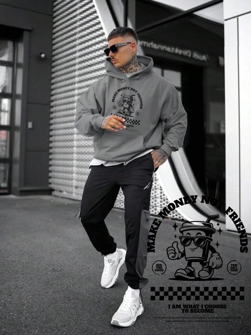 DogFish Women, Men's Sweatshirt Oversize Make Money Printed Thick Gray Lover Sweatshirt