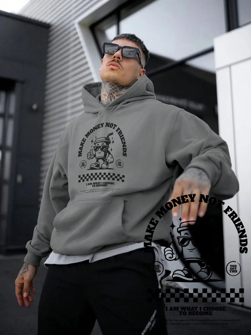 DogFish Women, Men's Sweatshirt Oversize Make Money Printed Thick Gray Lover Sweatshirt