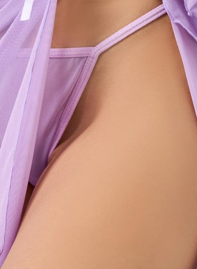 Take Two  Purple Mesh Top with Slit Cut Skirt and Brief Set for Women | Best Price UAE