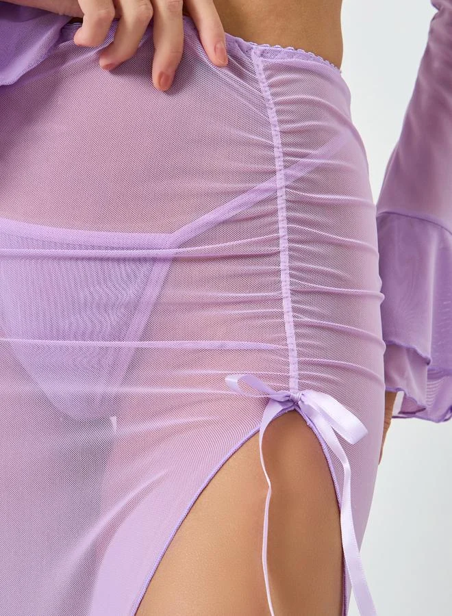 Take Two  Purple Mesh Top with Slit Cut Skirt and Brief Set for Women | Best Price UAE