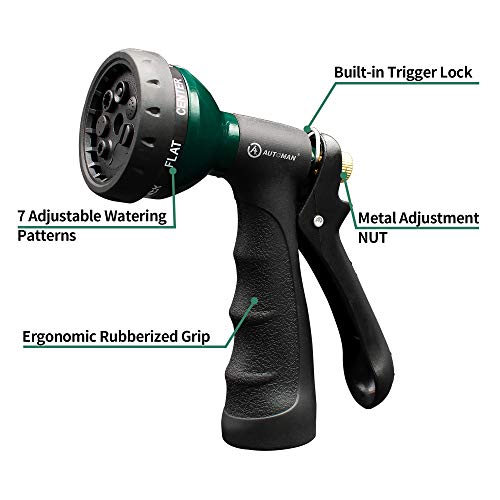 AUTOMAN-Garden-Hose-Nozzle, Metal Water Spray Nozzle with Heavy Duty 7 Adjustable Watering Patterns,Slip Resistant for Watering Plants,Lawn& Garden,Washing Cars,Cleaning,Showering Pets & Outdoor Fun. - Image 2