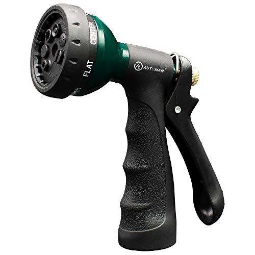 AUTOMAN-Garden-Hose-Nozzle, Metal Water Spray Nozzle with Heavy Duty 7 Adjustable Watering Patterns,Slip Resistant for Watering Plants,Lawn& Garden,Washing Cars,Cleaning,Showering Pets & Outdoor Fun. - Image 1