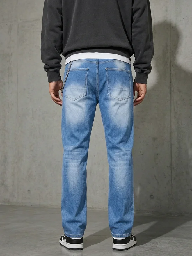 Styli Light Blue Men Washed Tapered Fit Faded Jeans for Men | Best Price UAE