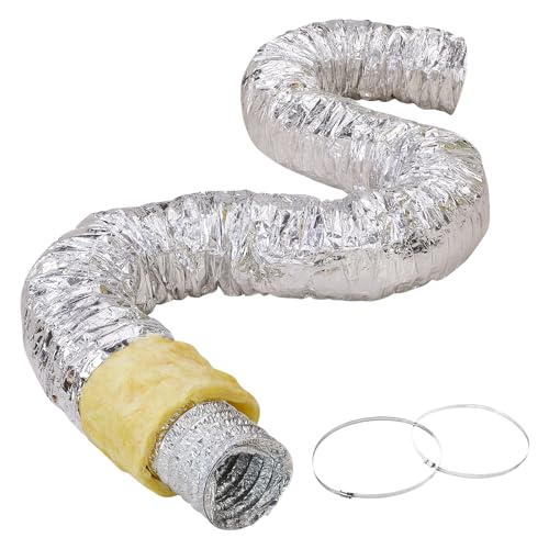VEVOR 6 Inch Insulated Flexible Duct R-4.2，25 Feet Long with 2 Duct Clamps, Heavy-Duty Three Layer Protection Air Ducting Hose for HVAC Heating Cooling Ventilation and Exhaust Ductwork Insulation - Image 1