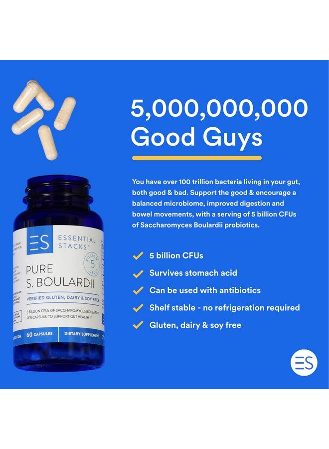 Essential Stacks Saccharomyces Boulardii Probiotics (Nongmo & Gluten Free) 5 Billion Cfus For Gut Health & Occasional Diarrhea (60 Capsules) - Image 5