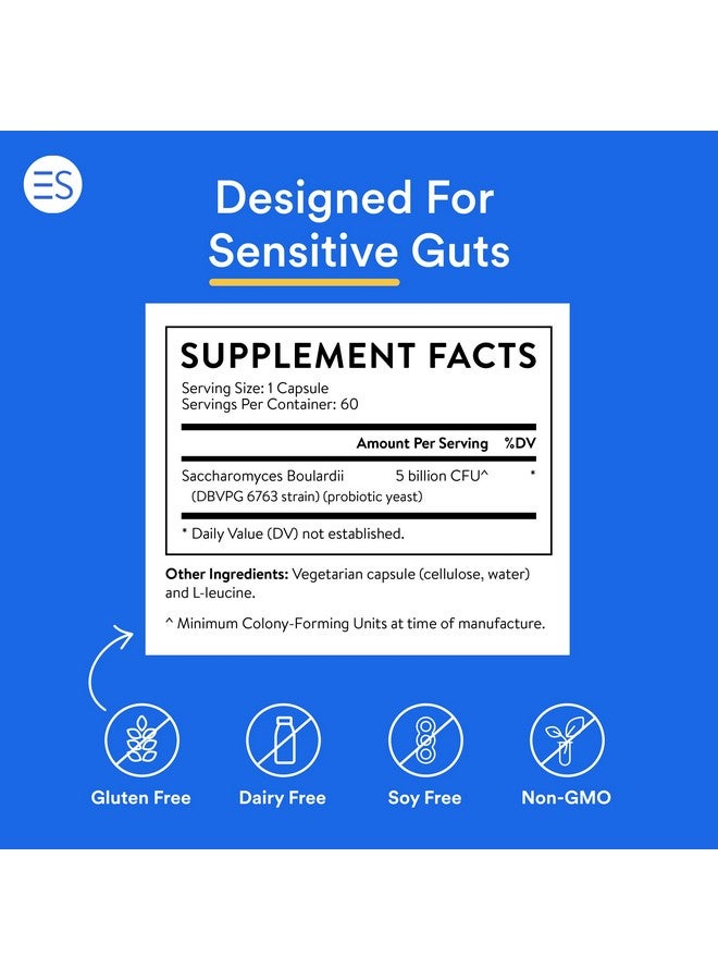 Essential Stacks Saccharomyces Boulardii Probiotics (Nongmo & Gluten Free) 5 Billion Cfus For Gut Health & Occasional Diarrhea (60 Capsules) - Image 3