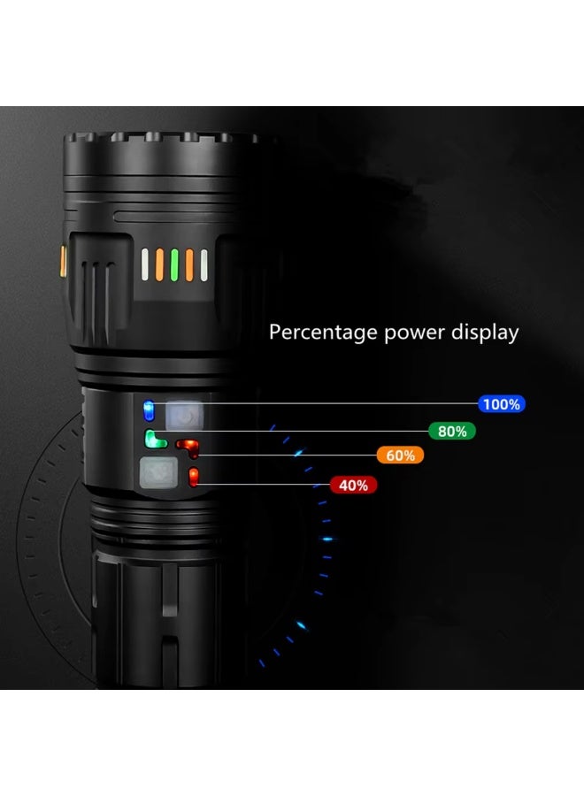 YEMAO YM-G600 100W Super Bright Flashlight 20000LM Tactical Long-Range Spotlight, GT60 LED Zoomable Torch with 1500M Beam Distance, USB-C Rechargeable Searchlight with 72H Endurance, Power Indicator & 4 Modes for Camping, Hiking, Emergency, Security & Outdoor Adventures - Image 4