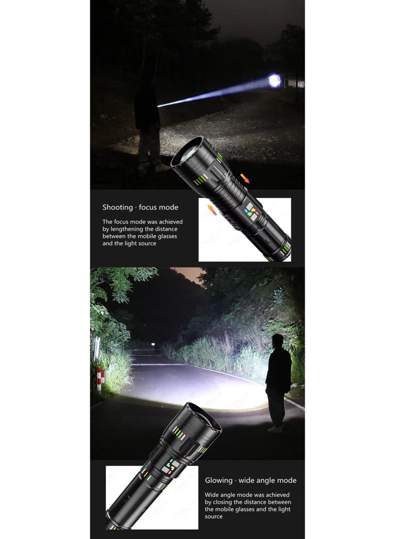 YEMAO YM-G600 100W Super Bright Flashlight 20000LM Tactical Long-Range Spotlight, GT60 LED Zoomable Torch with 1500M Beam Distance, USB-C Rechargeable Searchlight with 72H Endurance, Power Indicator & 4 Modes for Camping, Hiking, Emergency, Security & Outdoor Adventures - Image 5