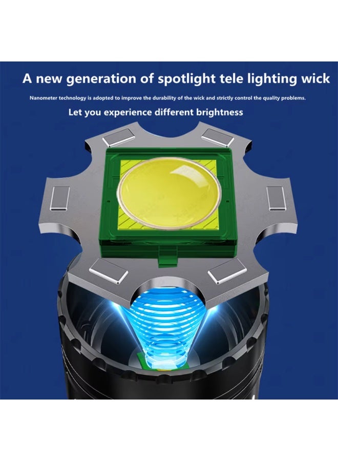 YEMAO YM-G600 100W Super Bright Flashlight 20000LM Tactical Long-Range Spotlight, GT60 LED Zoomable Torch with 1500M Beam Distance, USB-C Rechargeable Searchlight with 72H Endurance, Power Indicator & 4 Modes for Camping, Hiking, Emergency, Security & Outdoor Adventures - Image 3