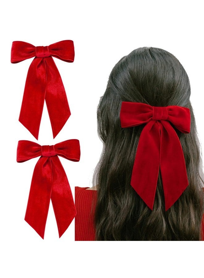 Aileam 2PCS Red Velvet Hair Bows Hair Clips 5" Big Fall Alligator Clips Hair Accessories for Women Girls Toddlers Kids - Image 1
