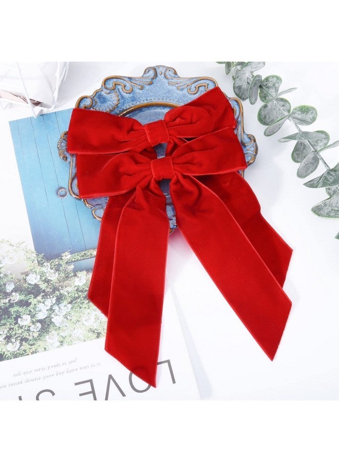 Aileam 2PCS Red Velvet Hair Bows Hair Clips 5" Big Fall Alligator Clips Hair Accessories for Women Girls Toddlers Kids - Image 2