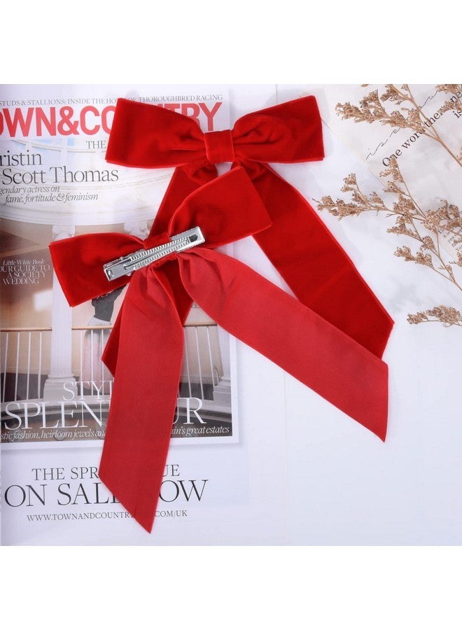 Aileam 2PCS Red Velvet Hair Bows Hair Clips 5" Big Fall Alligator Clips Hair Accessories for Women Girls Toddlers Kids - Image 4