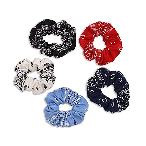 Belicia Bandana Scrunchies5PCS Bandana Scrunchy Hair Ties Cotton Bandana Print Scrunchies Hair Bands Scrunchy Hair Ties for Women Hair Elastics Ties - Image 2