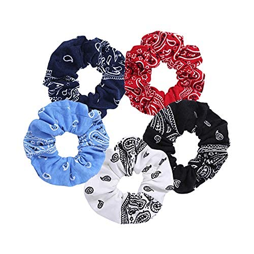 Belicia Bandana Scrunchies5PCS Bandana Scrunchy Hair Ties Cotton Bandana Print Scrunchies Hair Bands Scrunchy Hair Ties for Women Hair Elastics Ties - Image 1