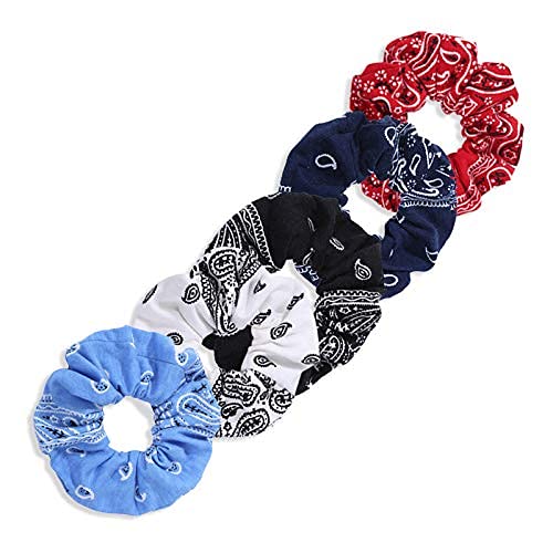 Belicia Bandana Scrunchies5PCS Bandana Scrunchy Hair Ties Cotton Bandana Print Scrunchies Hair Bands Scrunchy Hair Ties for Women Hair Elastics Ties - Image 3