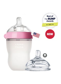 comotomo Natural Feel Baby Bottle 250 ML With Pack Of 2 Natural Teat Silicone Nipples, 1 Hole With Slow Flow, 0 - 3 Months  - Image 1