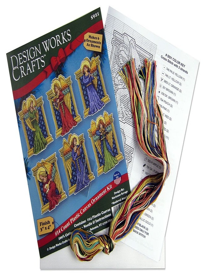 DesignWorks Ink Design Works Crafts Medieval Angels Counted Cross Stitch Ornament Kit, Red, Blue, Green, Gold and More (Mixed) - Image 3